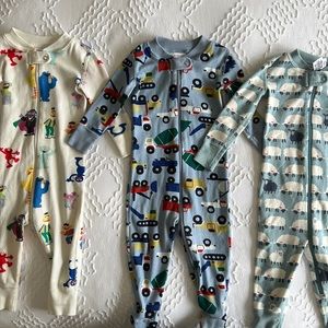 Three Hanna Anderson PJs, 2 sizes of 6-12 months, 1 size of 12-18 months